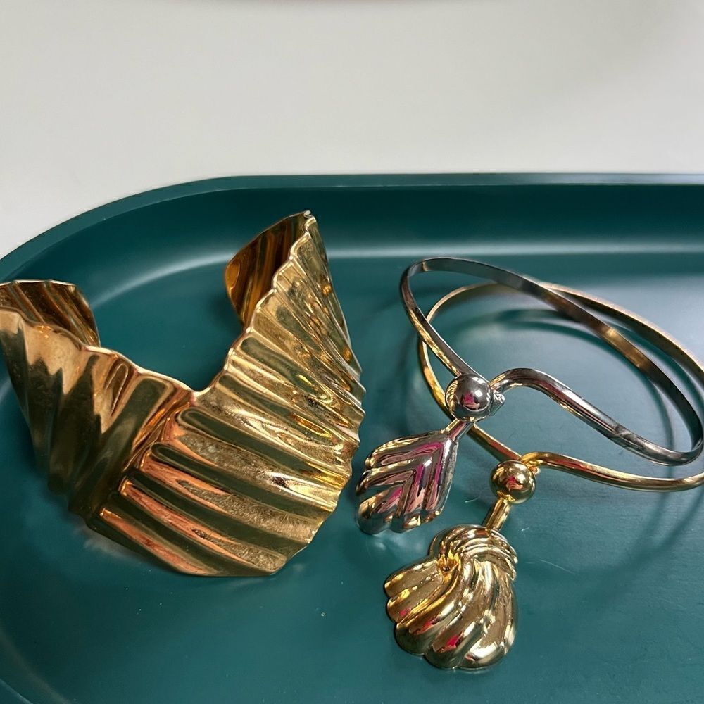 Vintage 1980s 3 Piece Lot Gold Silver Toned Bracelets